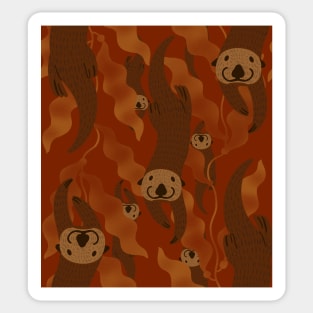 Sea Otters Playing Hide and Seek with Kelp Fall Autumn Colors Sticker